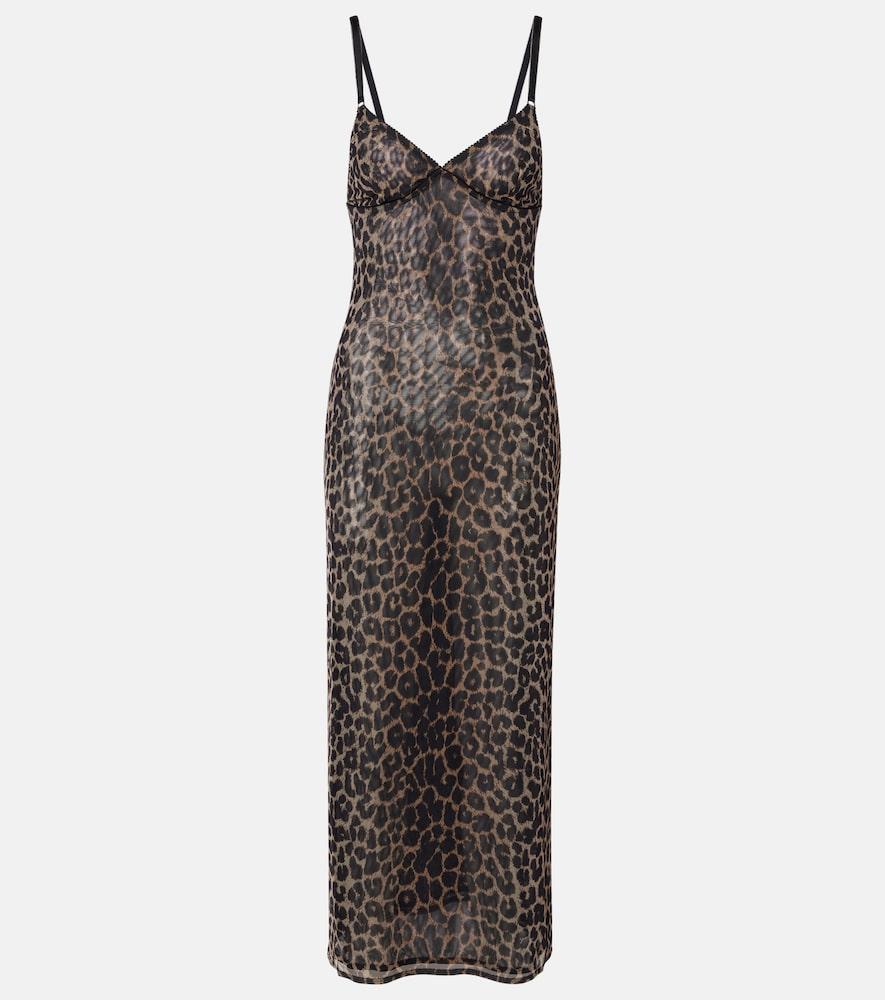 saint laurent leopard-print tulle slip dress
