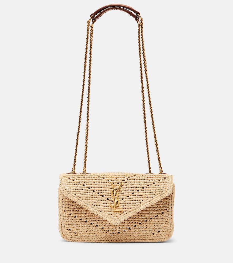saint laurent loulou mini raffia shoulder bag