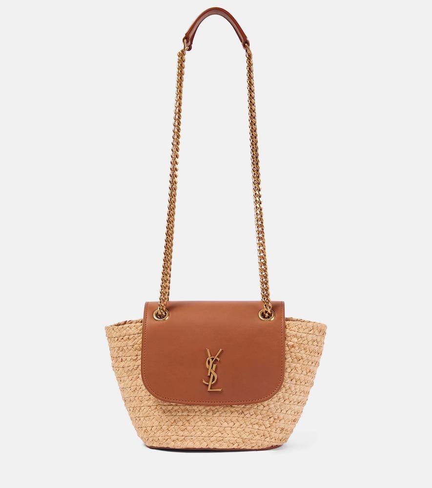 saint laurent manon mini raffia and leather shoulder bag