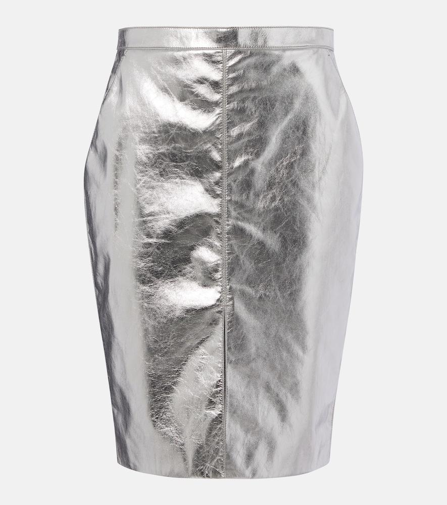 saint laurent metallic leather pencil skirt