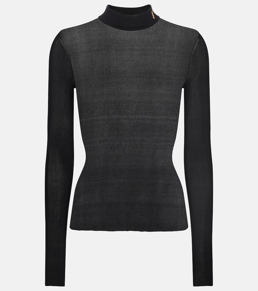 saint laurent monogram silk mockneck top