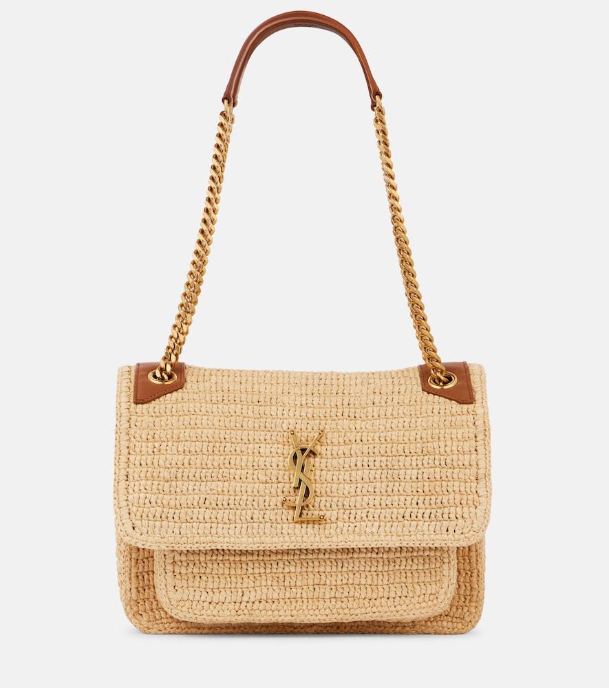 saint laurent niki medium raffia shoulder bag