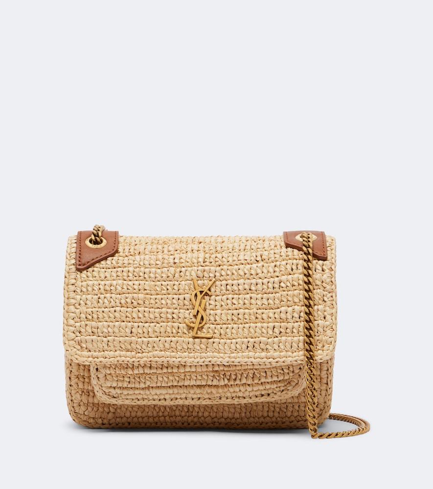 saint laurent niki mini raffia crossbody bag