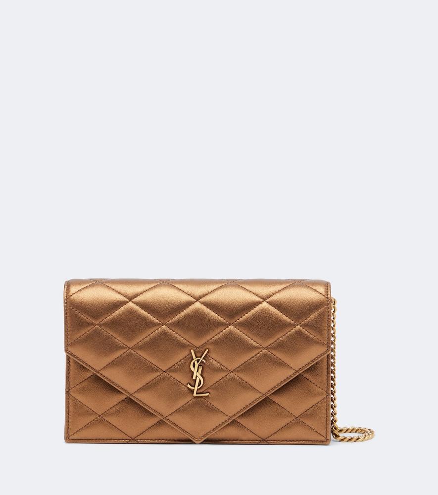 saint laurent paris metallic leather wallet on chain
