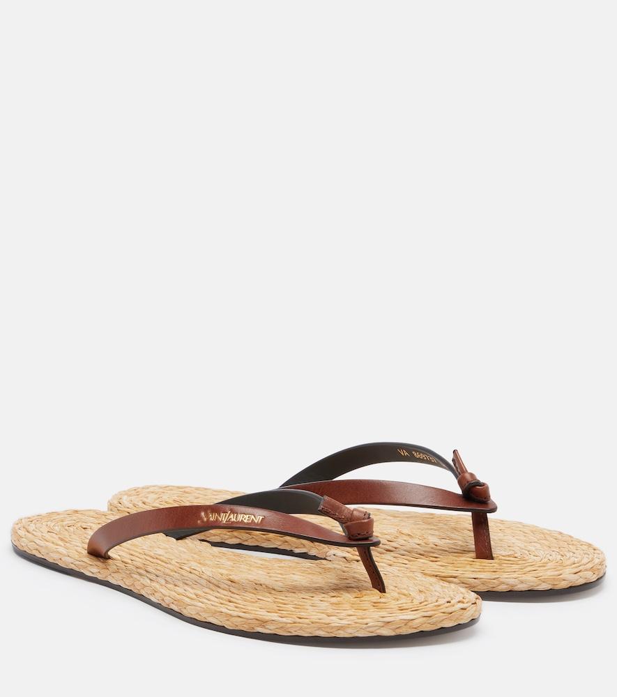 saint laurent pool leather-trimmed thong sandals