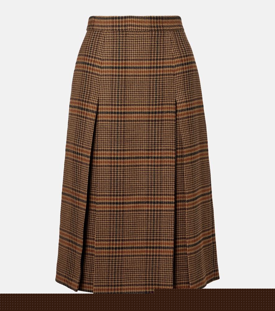 saint laurent prince of wales check wool midi skirt