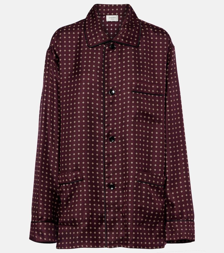 saint laurent printed silk satin pajama shirt
