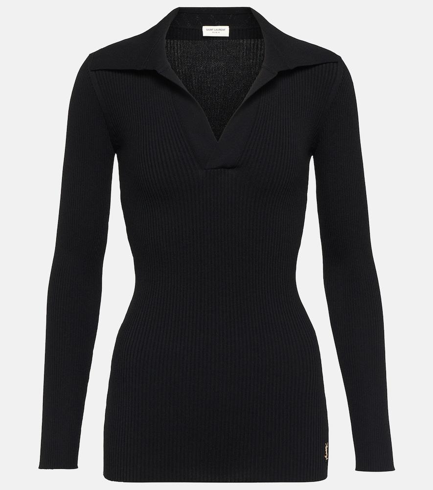 saint laurent ribbed-knit polo sweater