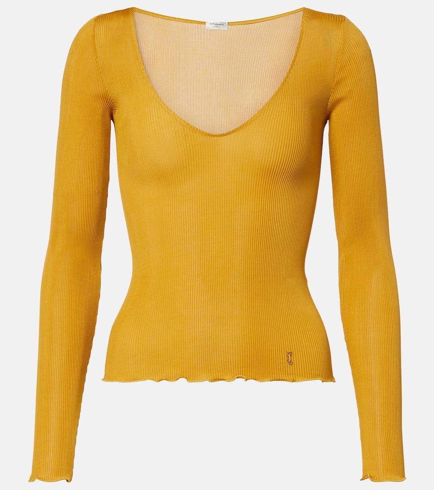 saint laurent ribbed-knit silk top