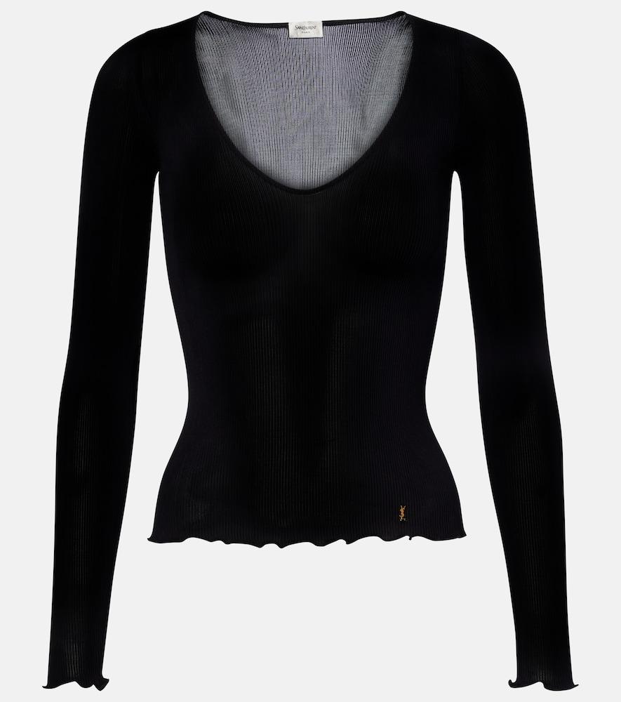 saint laurent ribbed-knit silk top