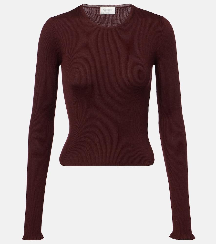 saint laurent ribbed-knit wool, cashmere, and silk top