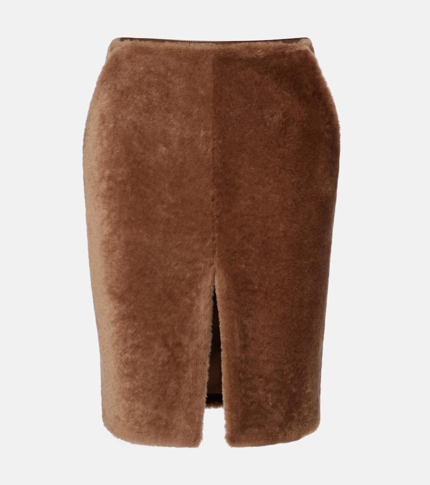 saint laurent shearling pencil skirt