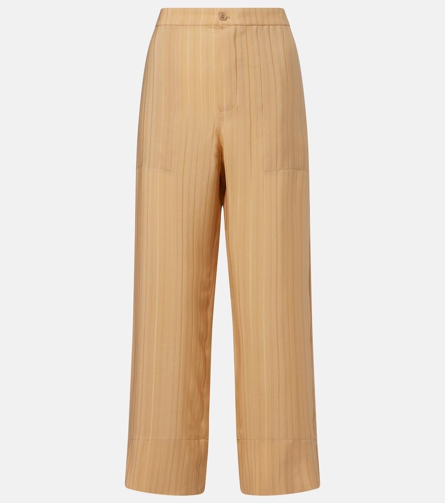 saint laurent striped cropped silk straight pants