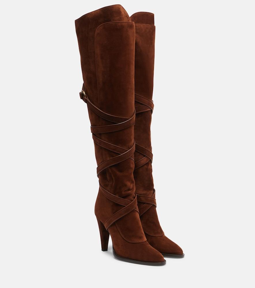 saint laurent suede knee-high boots