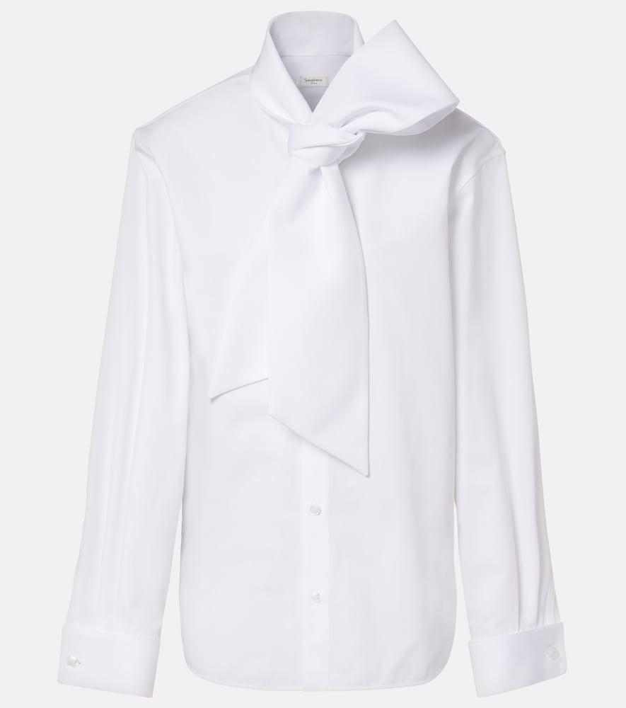 saint laurent tie-neck cotton poplin shirt