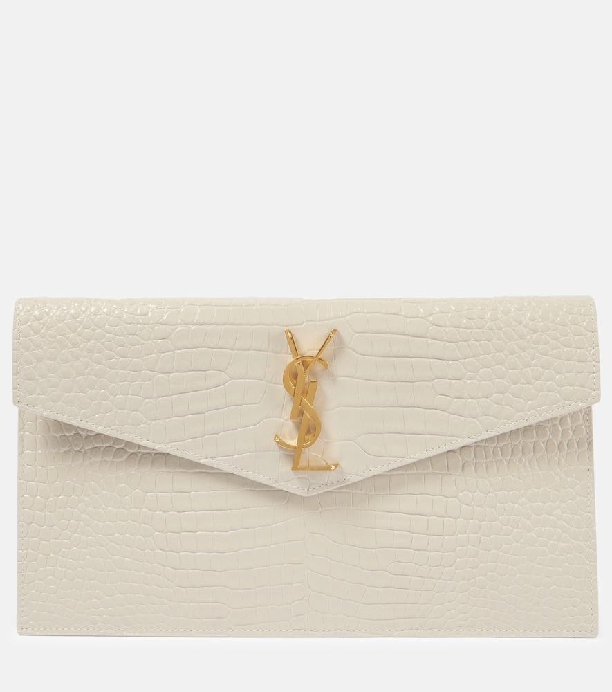 saint laurent uptown croc-effect leather clutch