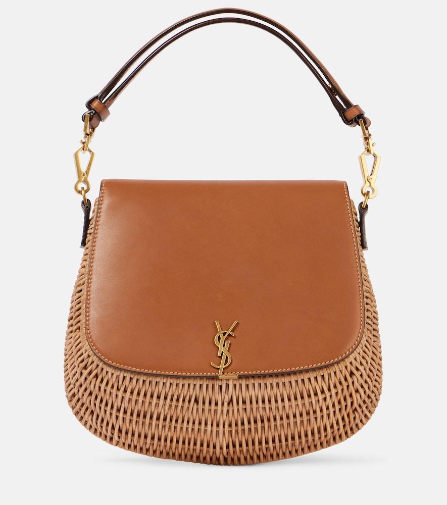 saint laurent voltaire leather and wicker tote bag