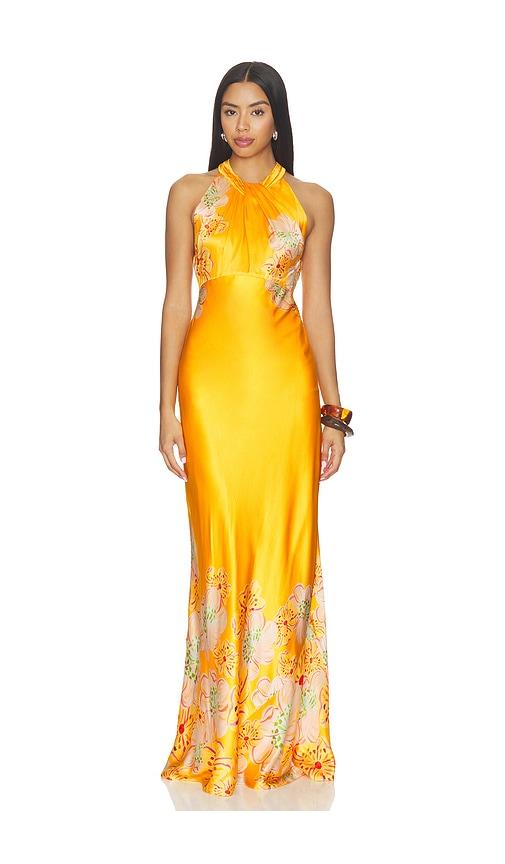 saloni cozette long dress in yellow. - size 10 (also in 2, 4, 8)