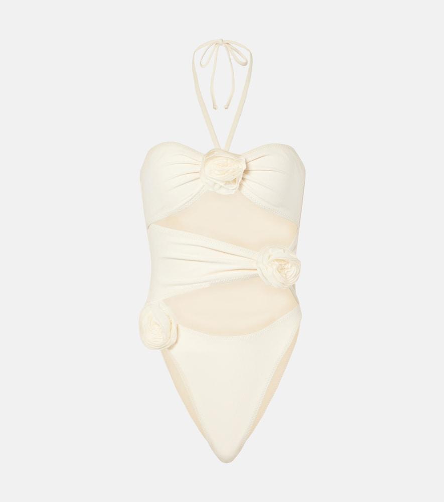 same floral-appliqué cutout swimsuit