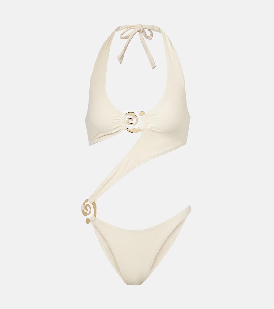 same halter spiral cutout swimsuit