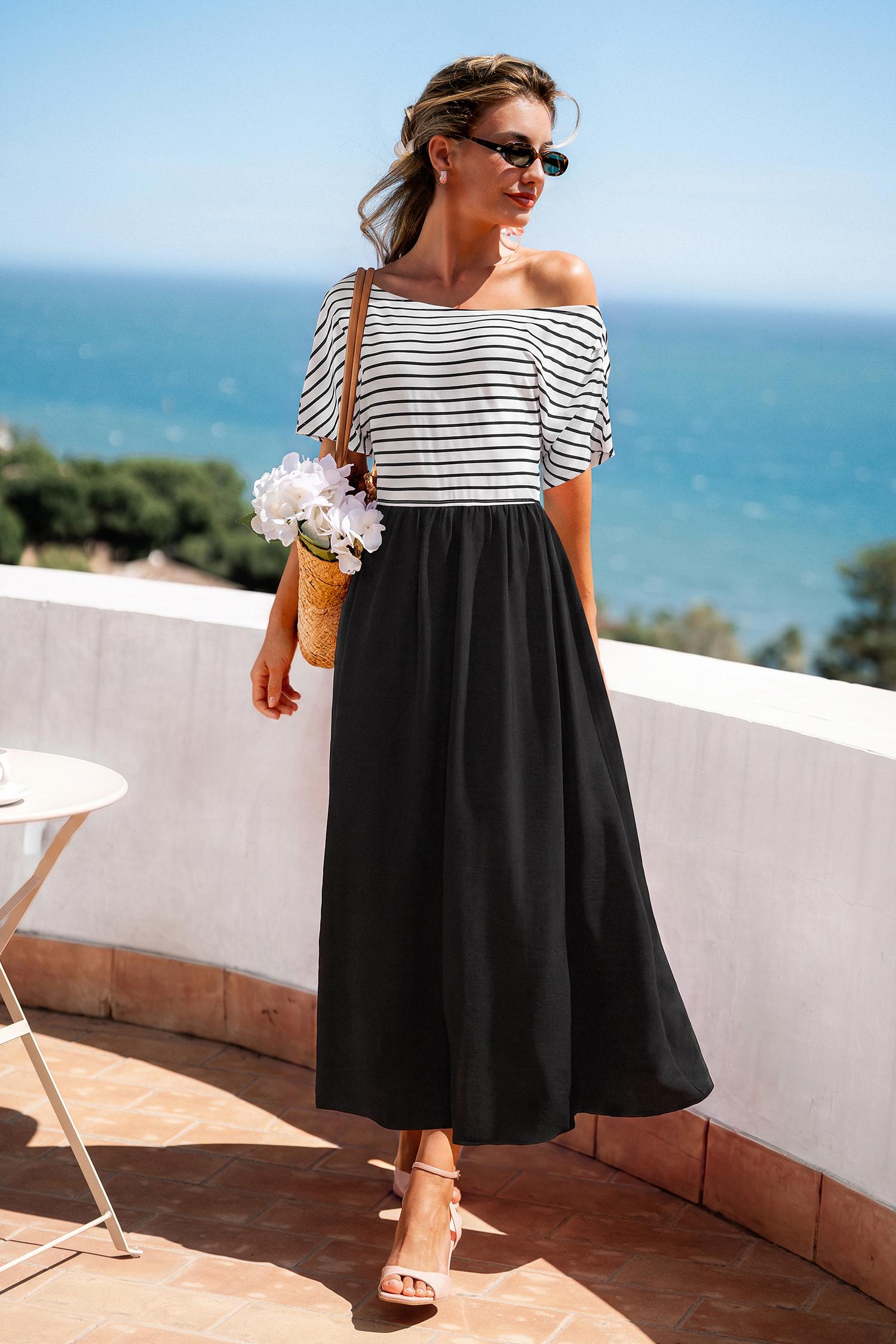 san remo sun striped maxi dress - l