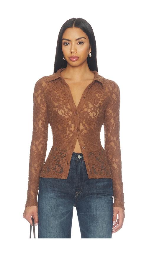 sanctuary dreamer lace shirt in brown. - size l (also in s)