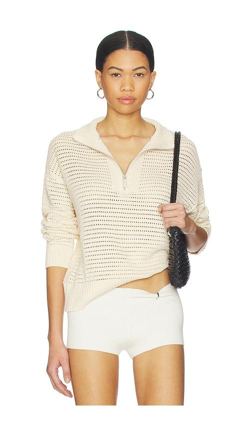 sanctuary open knit 1/2 zip sweater in cream. - size l (also in s, m, xl)