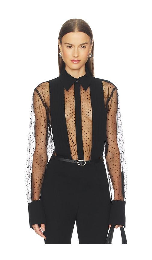 sans faff meghan panelled polka silk blouse in black. - size l (also in s)
