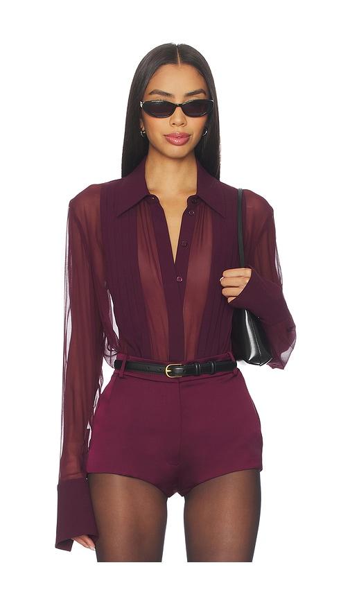 sans faff meghan panelled silk blouse in burgundy. - size l (also in xs, s, m)