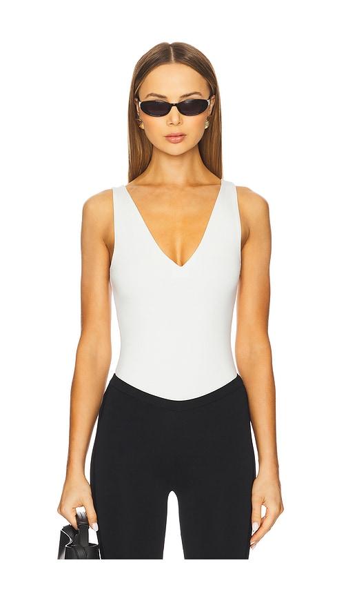 sans faff plunge v bodysuit in white. - size l (also in xs, s, m, xl)