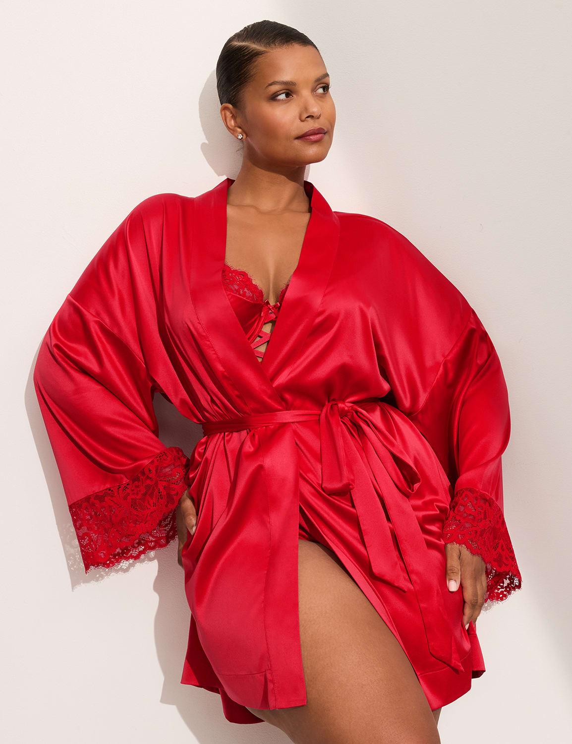 satin lace-trim robe