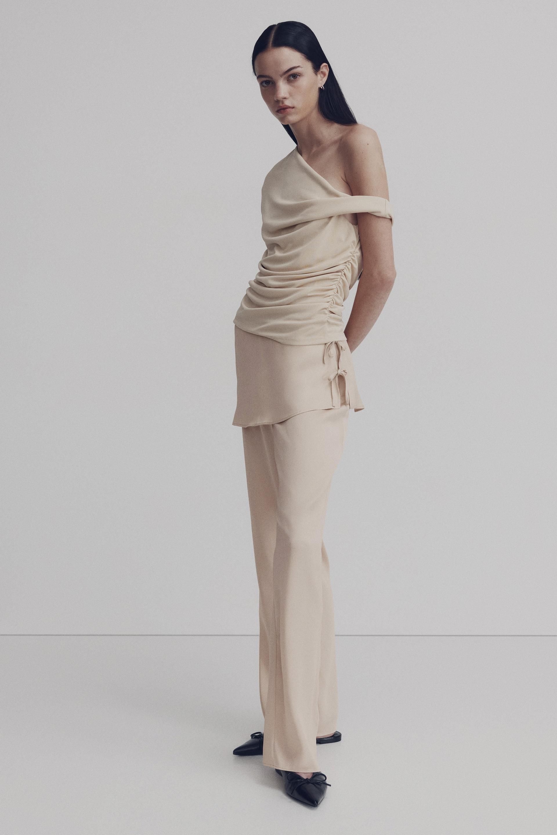 satin pants with layered skirt