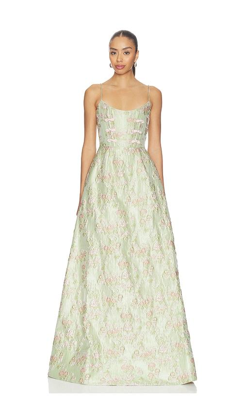 sau lee andrea brocade gown in sage. - size 2 (also in 4)