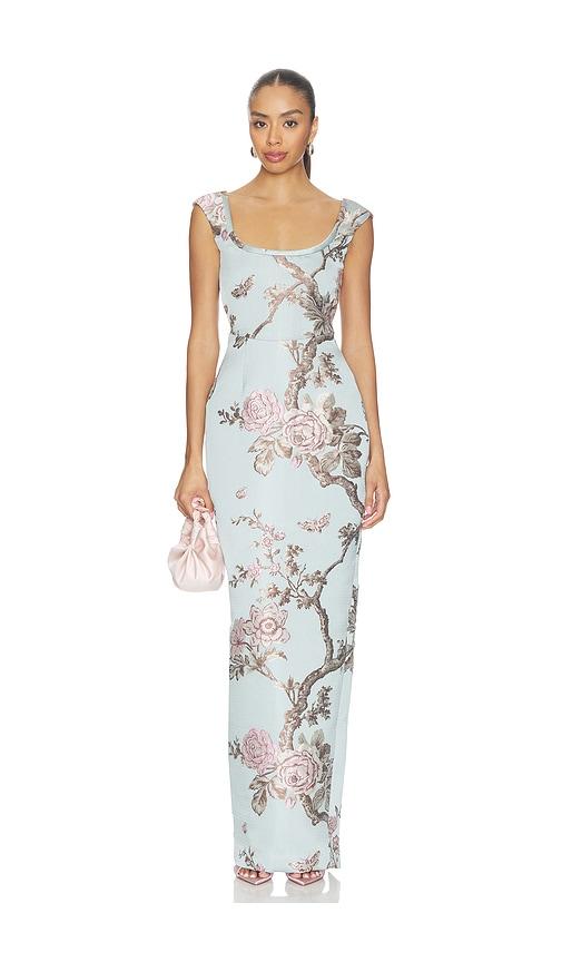 sau lee brooke brocade gown in slate. - size 0 (also in 00, 2, 10)