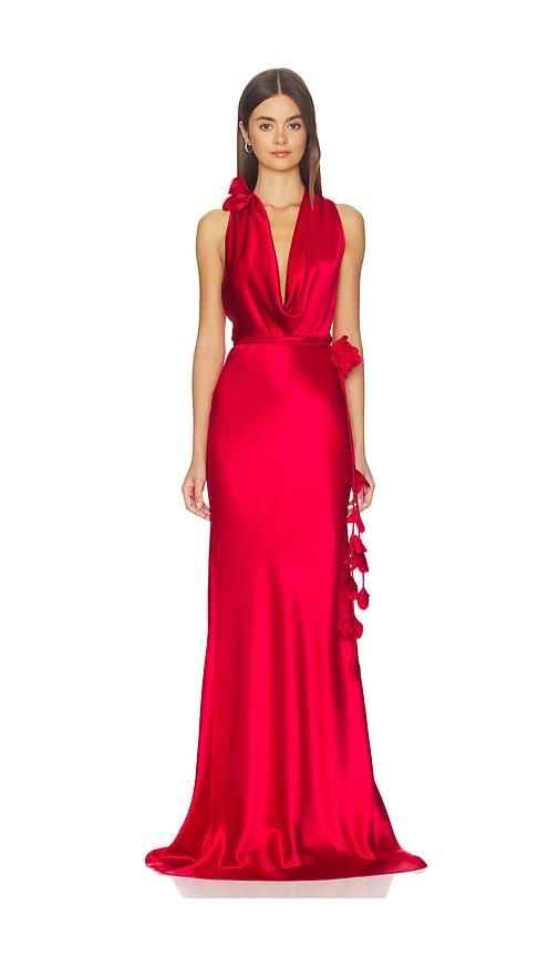 sau lee delphine satin gown in red. - size 0 (also in 6, 10)