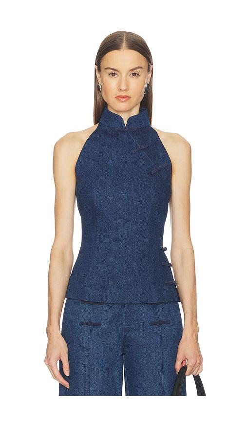 sau lee ezra denim top in blue. - size 0 (also in 00, 2, 6, 8, 4)