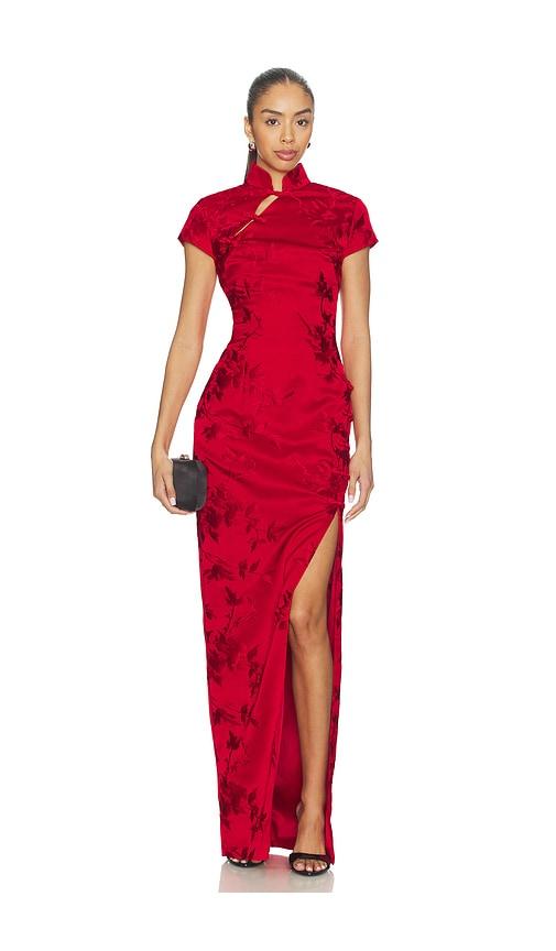 sau lee isabella embroidered gown in red. - size 0 (also in 2, 4)