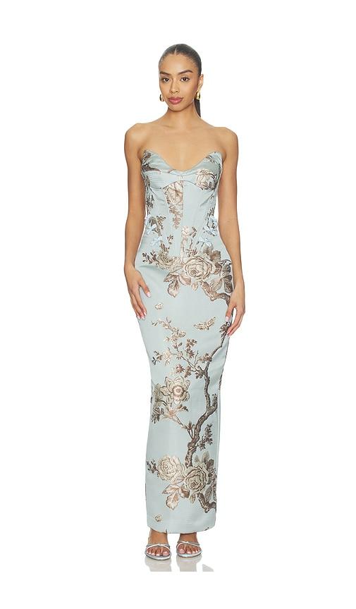 sau lee novella brocade dress in baby blue. - size 0 (also in 2, 4, 6, 8, 10, 00)