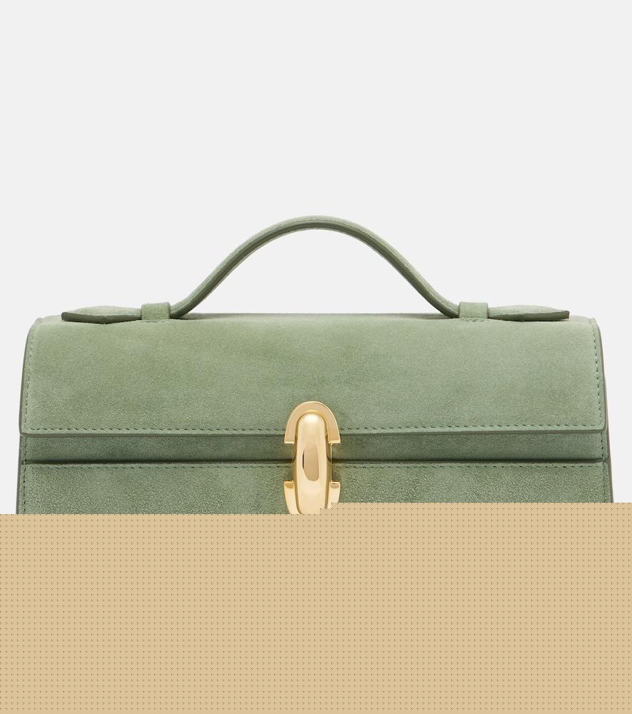 savette symmetry pochette small suede top-handle bag