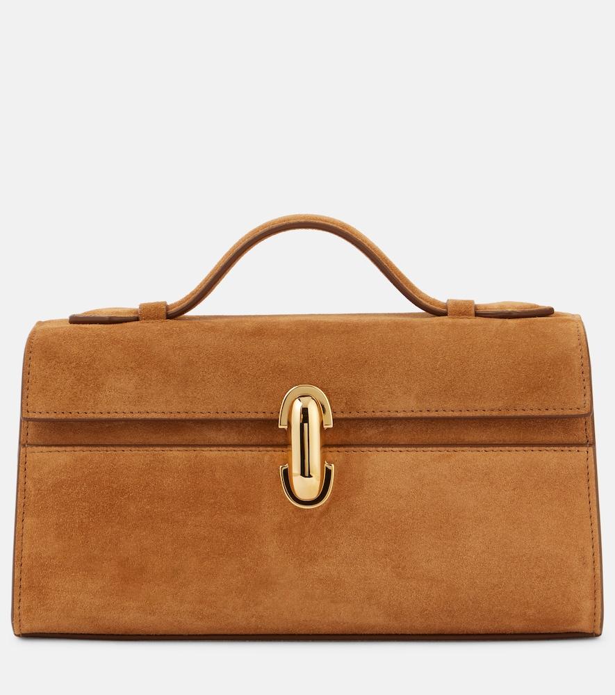 savette symmetry pochette suede tote bag