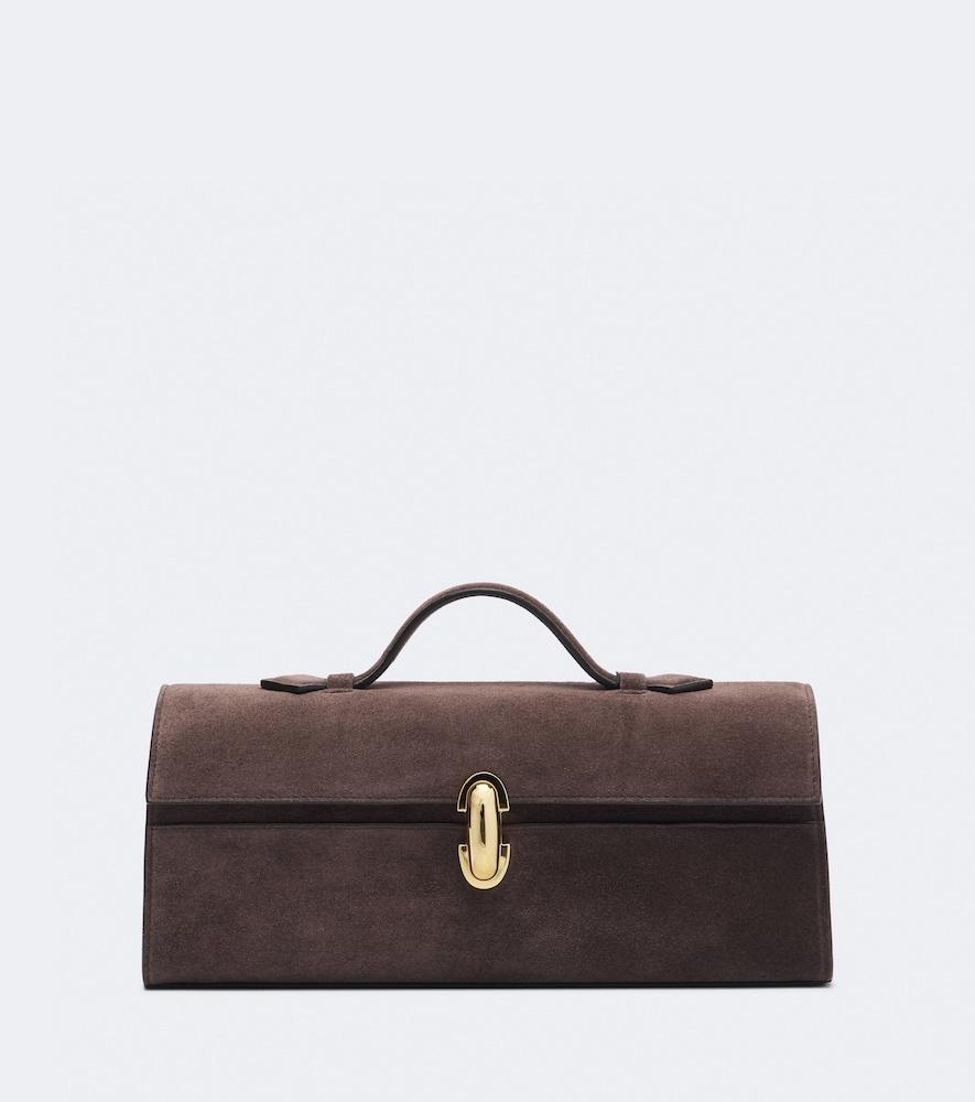 savette symmetry slim suede top-handle bag