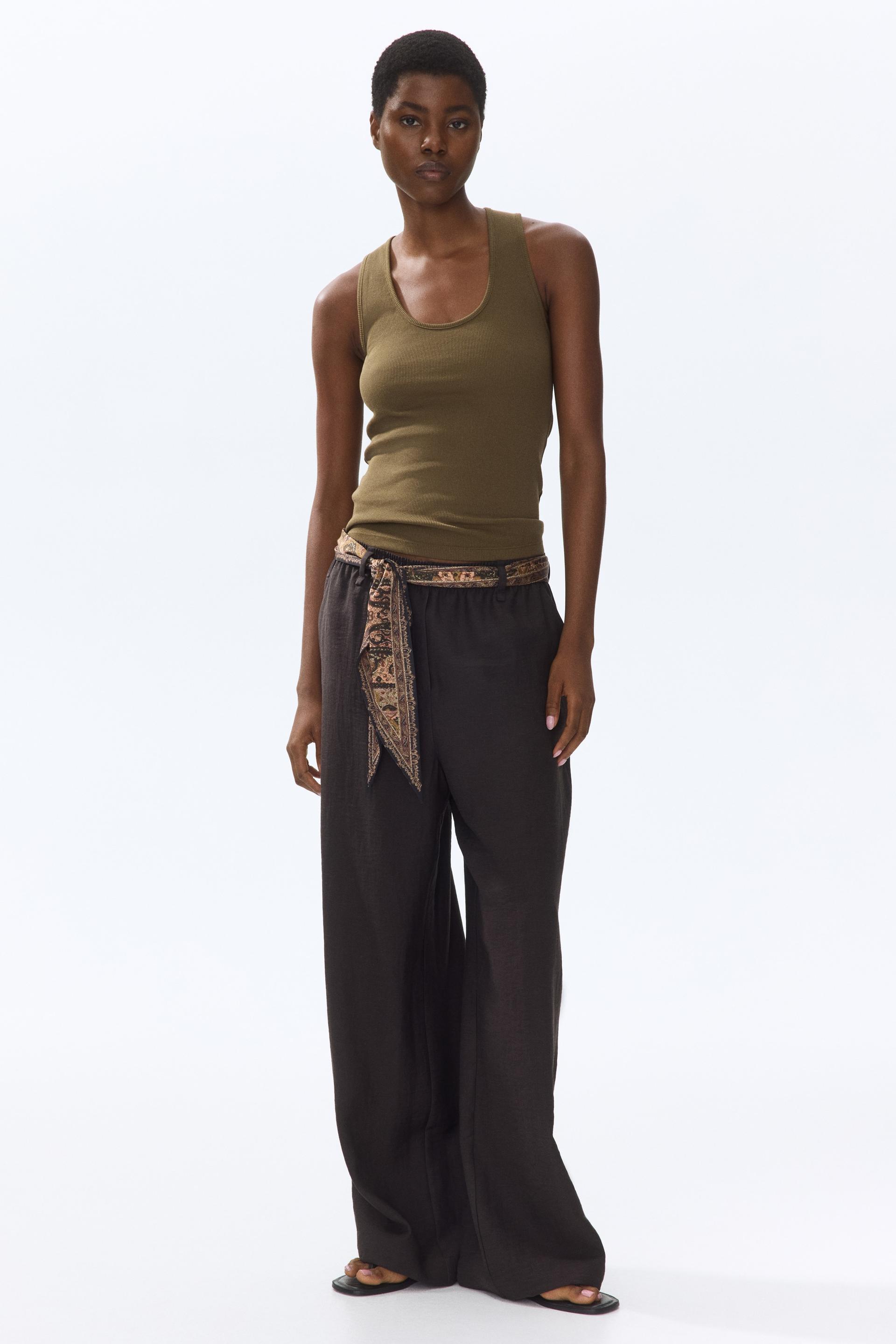 scarf-detail linen-blend pants
