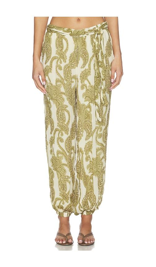 scarlett poppies tibet paisley trouser in sage. - size l (also in m, s, xs)