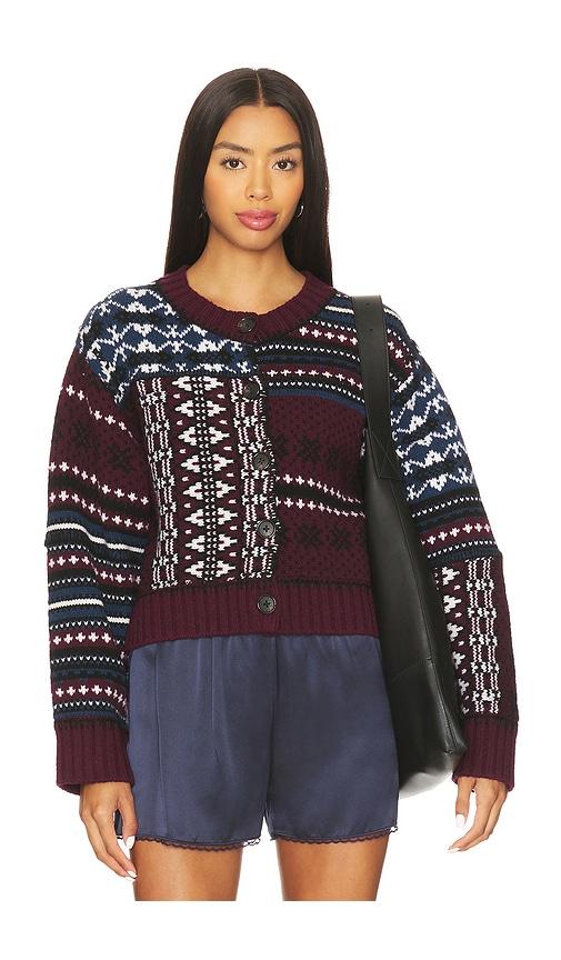 sea linea fair isle cardigan in burgundy. - size s (also in xl, xs)