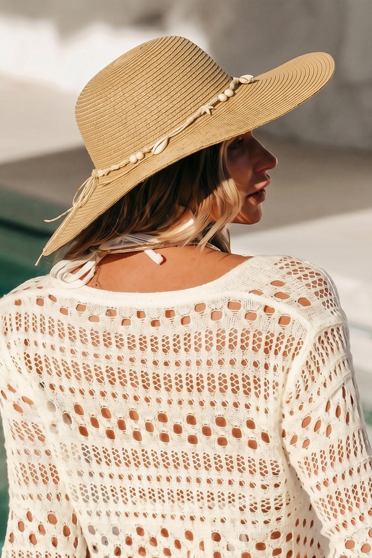 seashell chain straw hat - f