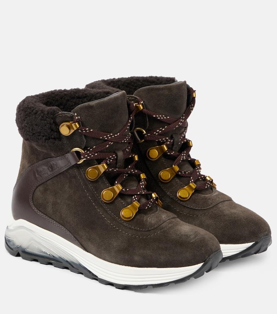 see by chloé brett shearling-trimmed suede hiking boots