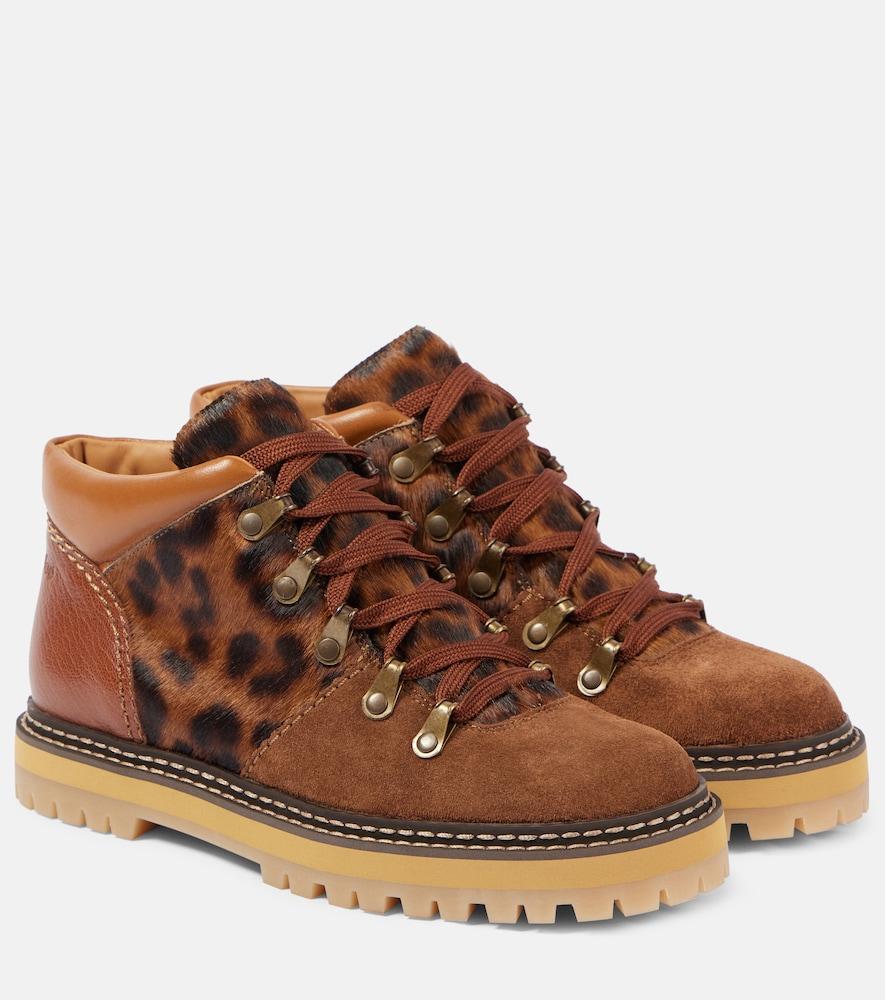 see by chloé eileen leopard-print suede lace-up boots