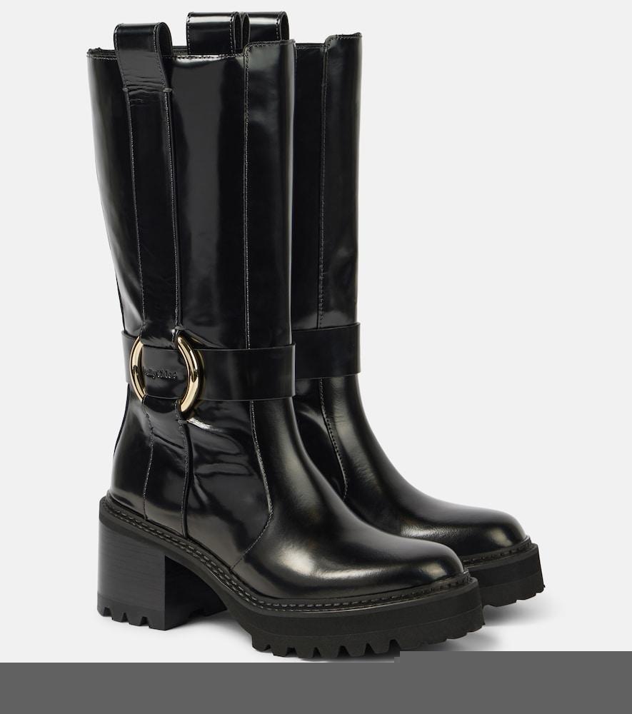 see by chloé new ring 60 leather knee-high boots