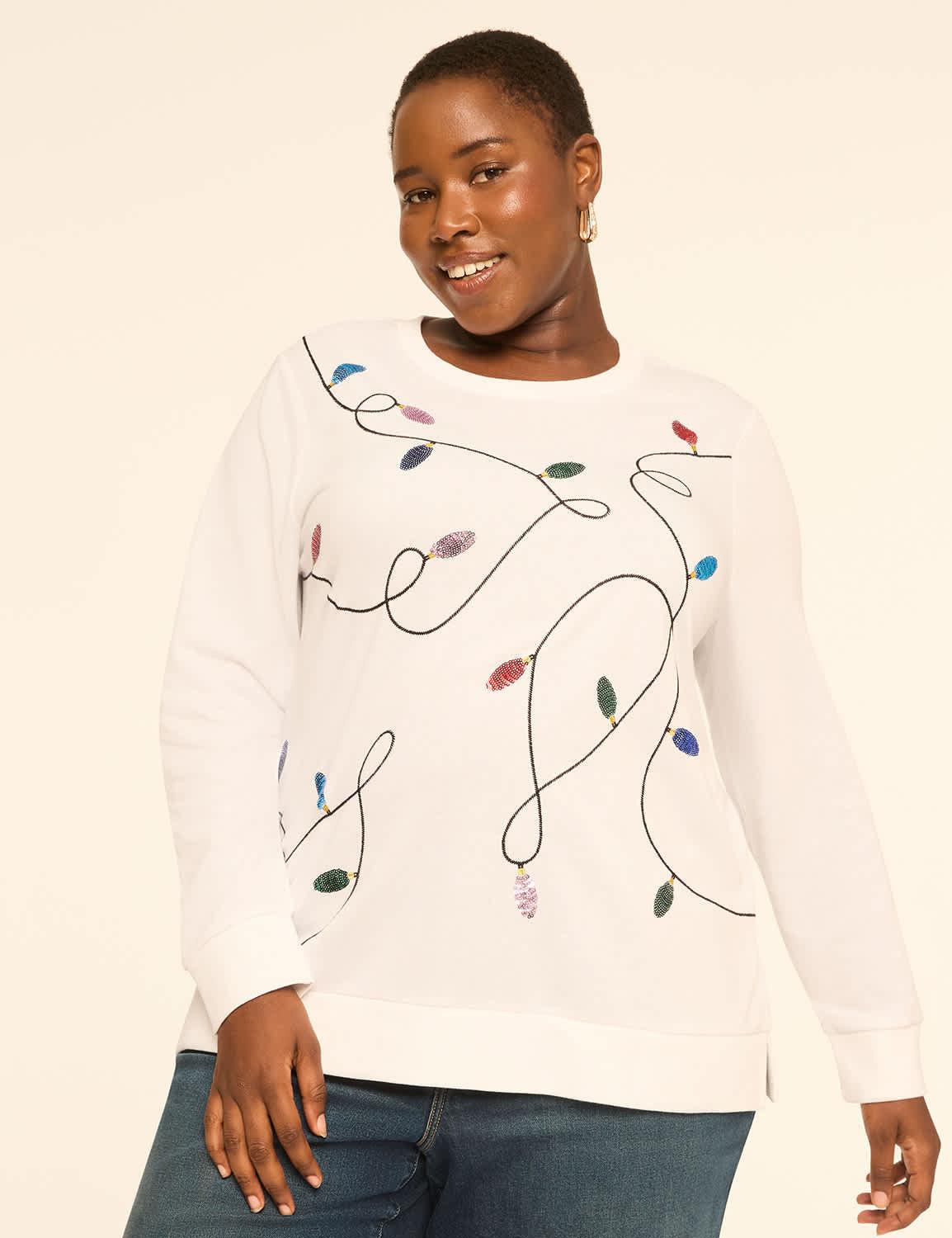 sequin christmas lights graphic sweatshirt