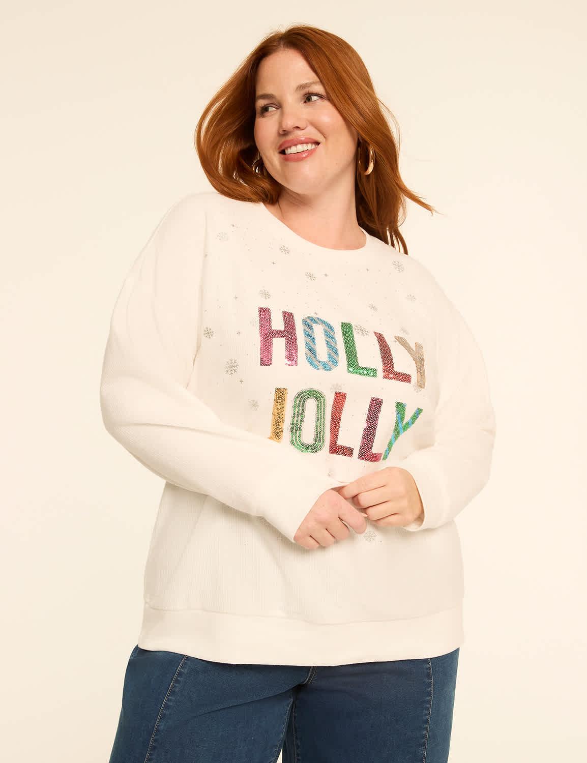 sequin holly jolly graphic sweatshirt